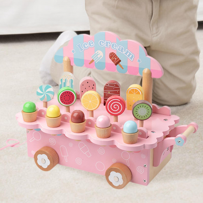 Carucior Roz din Lemn cu Inghetata [4]