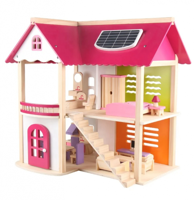 Casa de Papusi Eco-Friendly din Lemn cu Panou Solar si Mobilier [5]