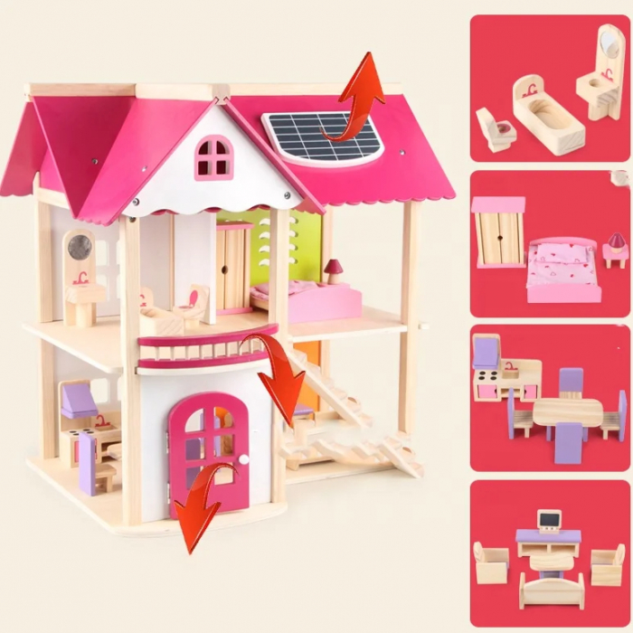 Casa de Papusi Eco-Friendly din Lemn cu Panou Solar si Mobilier [6]