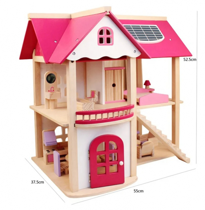 Casa de Papusi Eco-Friendly din Lemn cu Panou Solar si Mobilier [3]