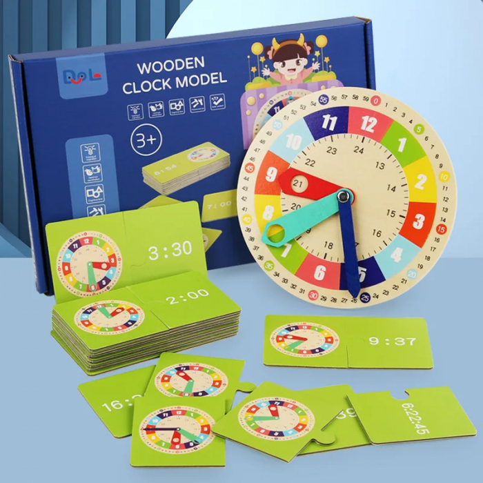 Ceas Montessori din lemn – Joc Educativ pentru a  invata ceasul [2]