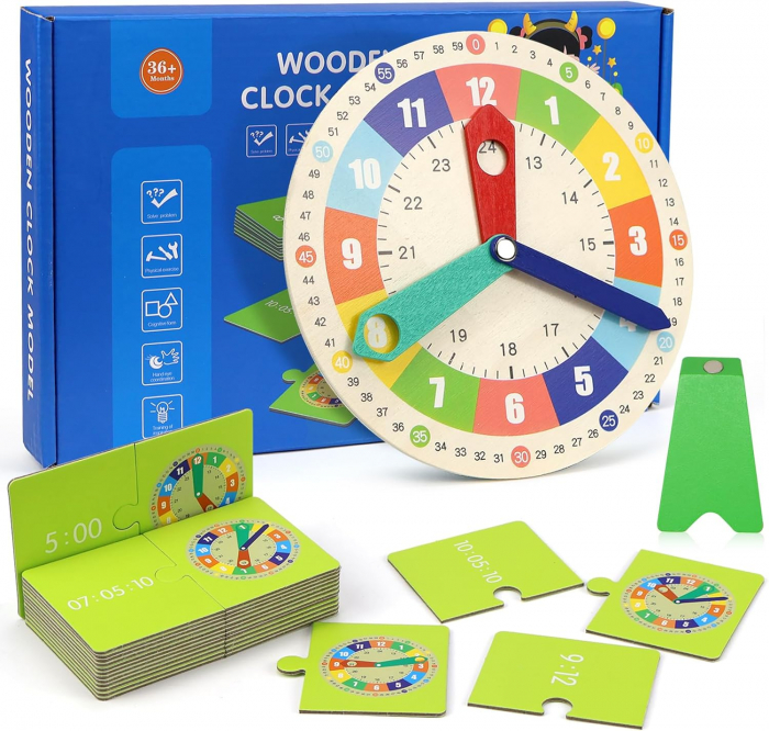 Ceas Montessori din lemn – Joc Educativ pentru a  invata ceasul [6]