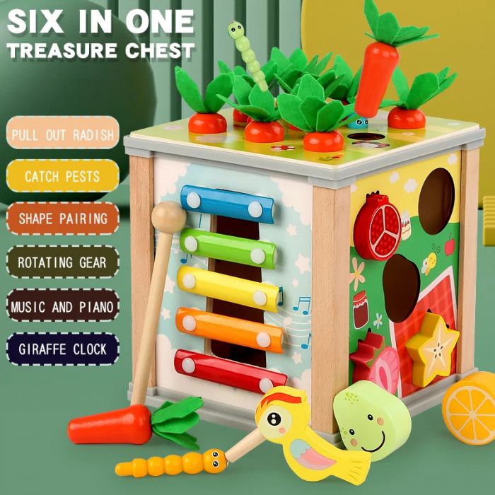 Centru de Activitati Montessori 6 in 1 - Jucarie Interactiva din Lemn pentru Dezvoltare si Motricitate [2]