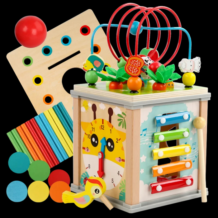 Centru de Activitati Montessori 6 in 1 - Jucarie Interactiva din Lemn pentru Dezvoltare si Motricitate [7]