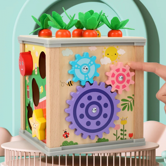 Centru de Activitati Montessori 6 in 1 - Jucarie Interactiva din Lemn pentru Dezvoltare si Motricitate [4]