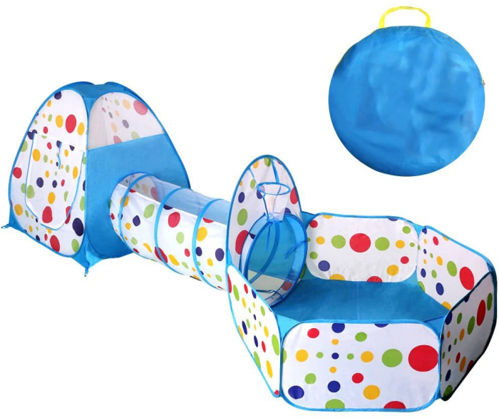 Cort de joaca cu tunel si piscina pentru copii 3 in 1 albastru [1]