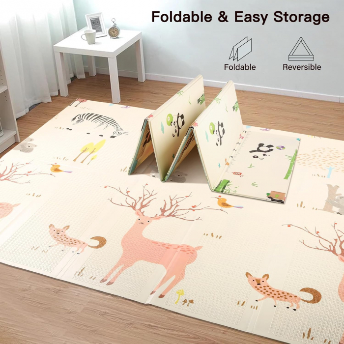 Covoras de joaca pliabil si reversibil, design Panda si Cerbi, 180 x 200 cm [4]