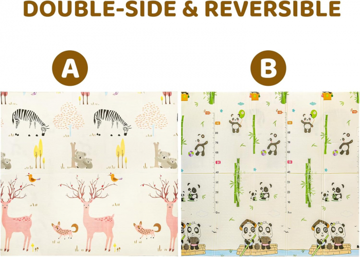 Covoras de joaca pliabil si reversibil, design Panda si Cerbi, 180 x 200 cm [2]