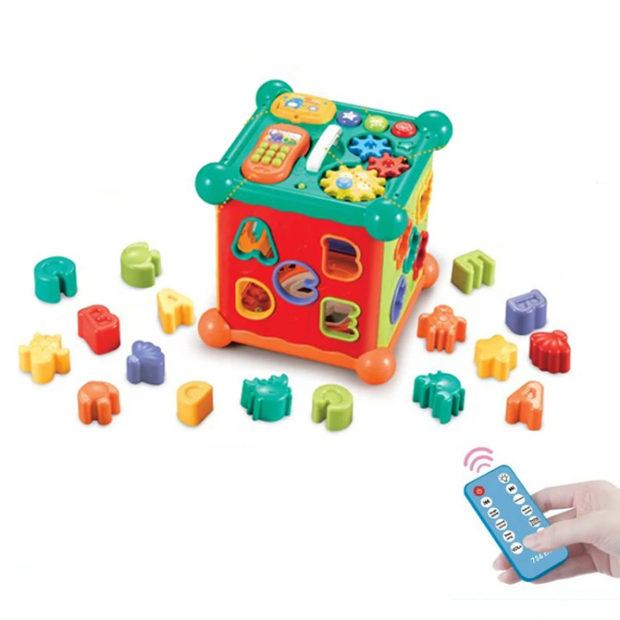 Cub Interactiv Educativ din Plastic cu Sunete, Forme si Telecomanda [1]