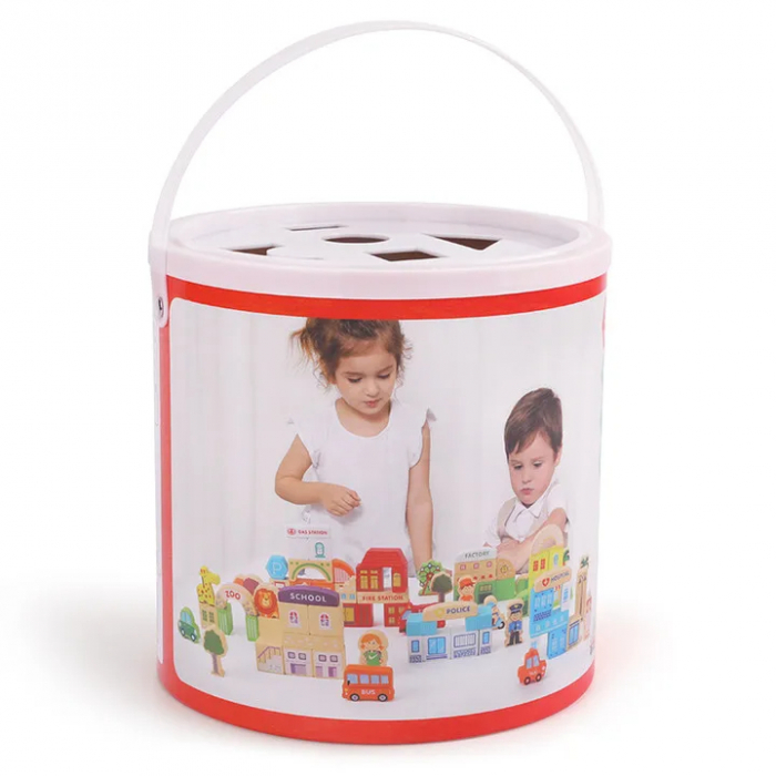 Galetusa 120 Cuburi Constructie din Lemn Oraselul Interactiv Sunshine City [5]