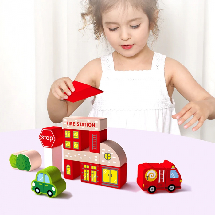 Galetusa 120 Cuburi Constructie din Lemn Oraselul Interactiv Sunshine City [4]