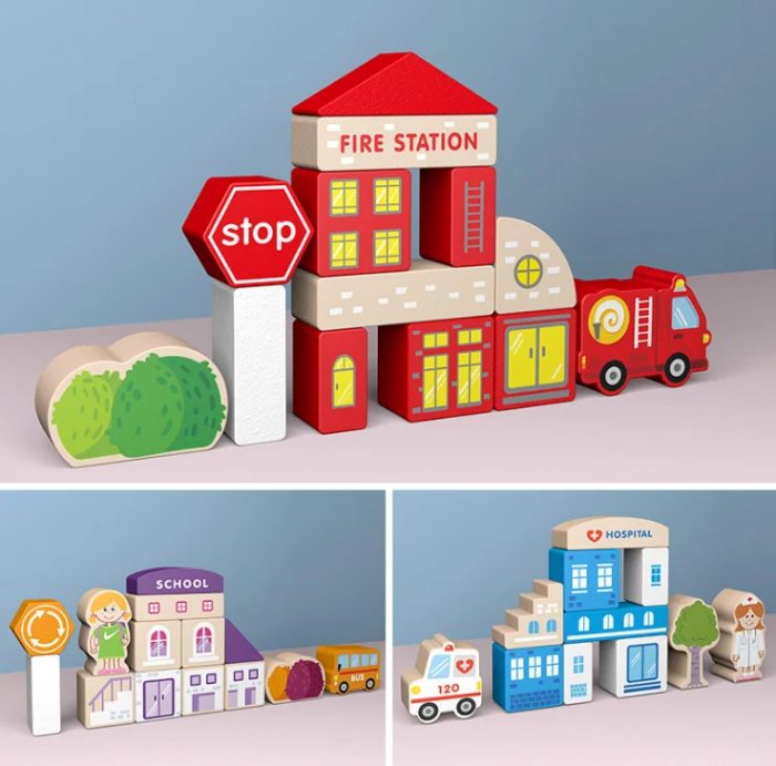 Galetusa 120 Cuburi Constructie din Lemn Oraselul Interactiv Sunshine City [3]