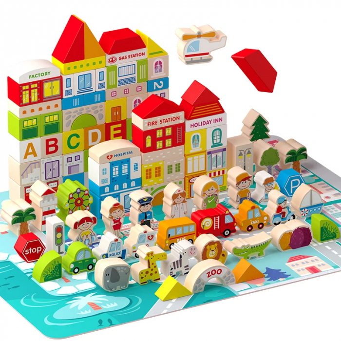 Galetusa 120 Cuburi Constructie din Lemn Oraselul Interactiv Sunshine City [1]
