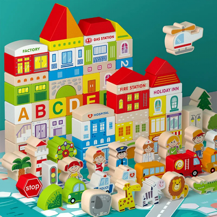 Galetusa 120 Cuburi Constructie din Lemn Oraselul Interactiv Sunshine City [2]