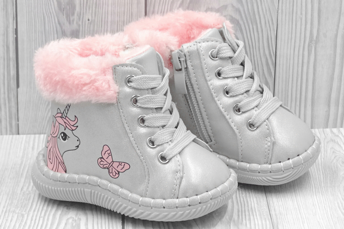Ghete copii imblanite cu siret si fermoar, unicorn, gri [5]