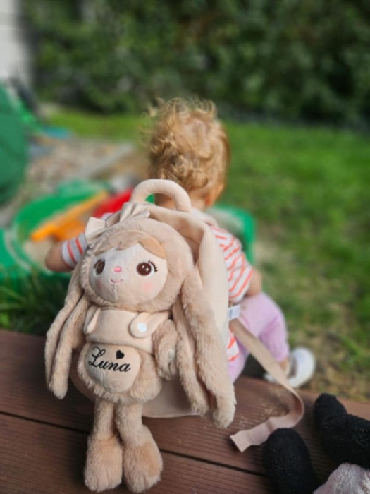 Ghiozdan cu papusa detasabila, iepuras bej, personalizat [5]