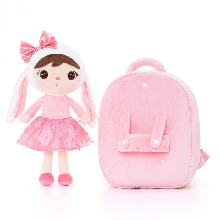 Ghiozdan cu papusa detasabila, iepuras cu fundita, personalizat [3]