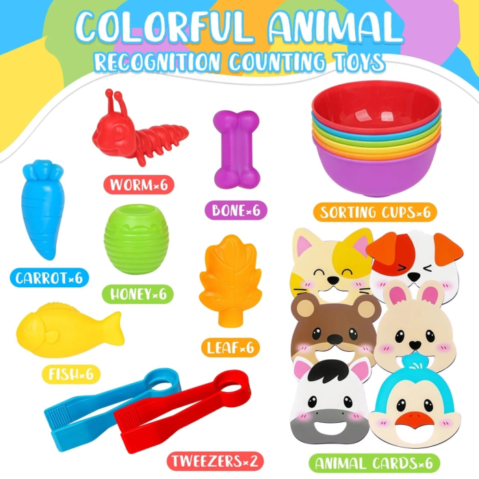 Joc Educativ de Sortare si Asociere – Set Interactiv cu Animale, Culori si Penseta pentru Copii 3+ [2]