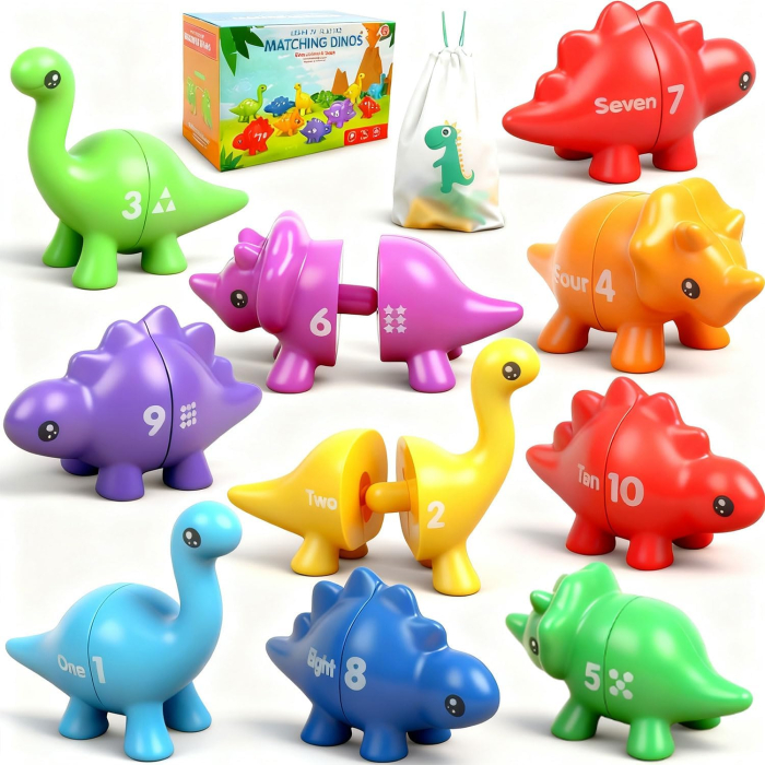 Joc Educativ Dinozauri – Puzzle de Asociere cu Cifre pentru Copii, 20 Piese [3]