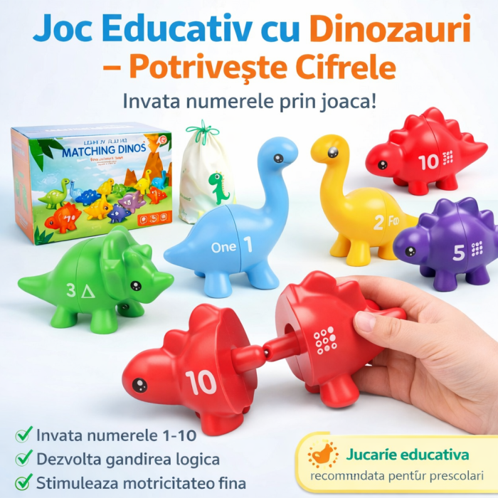 Joc Educativ Dinozauri – Puzzle de Asociere cu Cifre pentru Copii, 20 Piese [5]