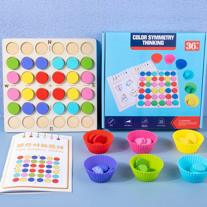 Joc Montessori de logica si simetrie a culorilor – Puzzle educativ din lemn pentru copii 3 ani+ [1]