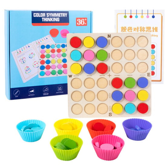 Joc Montessori de logica si simetrie a culorilor – Puzzle educativ din lemn pentru copii 3 ani+ [2]