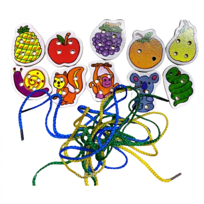 Joc Montessori de snuruit din lemn – Animale si Fructe colorate pentru dezvoltarea motricitatii fine [2]