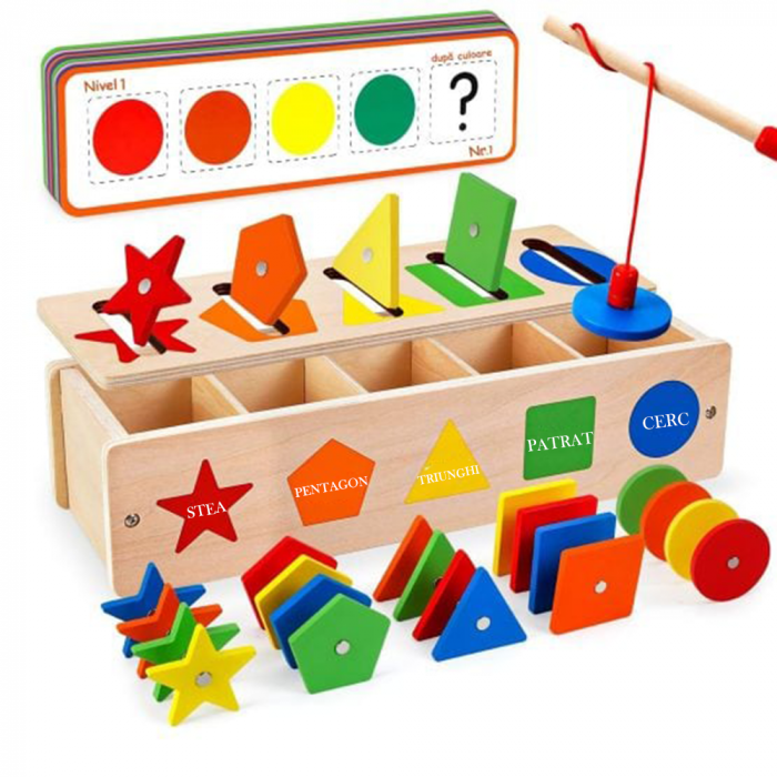 Joc Montessori in limba romana: pescuieste si sorteaza forme si culori [2]