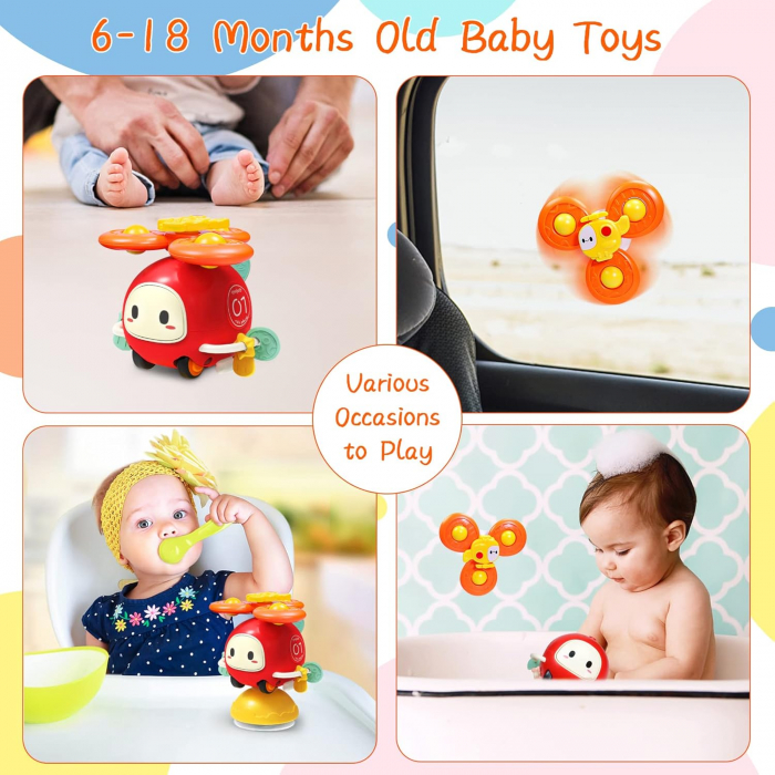 Jucarie 3 in 1 cu Ventuza - Masinuta, Spinner si Jucarie Montessori [5]