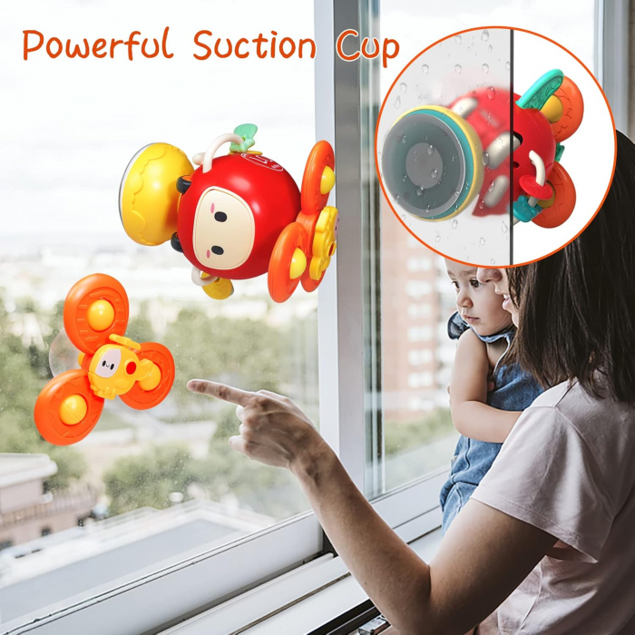 Jucarie 3 in 1 cu Ventuza - Masinuta, Spinner si Jucarie Montessori [4]