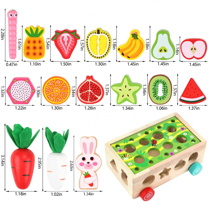 Jucarie 7 in 1 din Lemn cu Morcovi, Pescuit Magnetic si Sortare fructe [3]