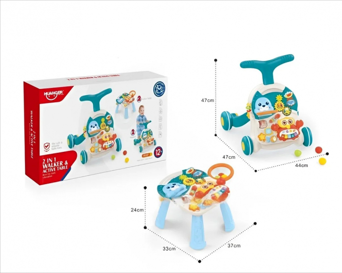 Antepremergator Interactiv 2-in-1 cu Animalute si Centru de Activitati, Bleu [4]