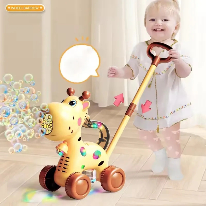 Jucarie interactiva Girafa 3 in 1 cu baloane de sapun, lumini si maner de impins [6]