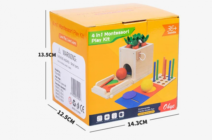 Jucarie Montessori 4 in 1 - Cutie din Lemn pentru Coordonare si Motricitate [5]