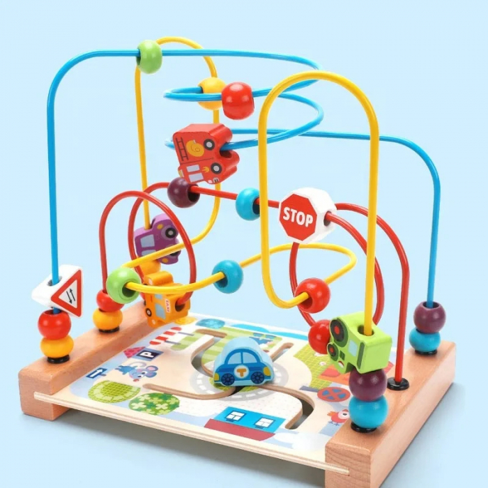 Labirint 3D cu Margele si Masinuta din Lemn - Jucarie Montessori pentru Coordonare si Motricitate [1]
