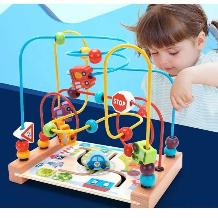 Labirint 3D cu Margele si Masinuta din Lemn - Jucarie Montessori pentru Coordonare si Motricitate [2]