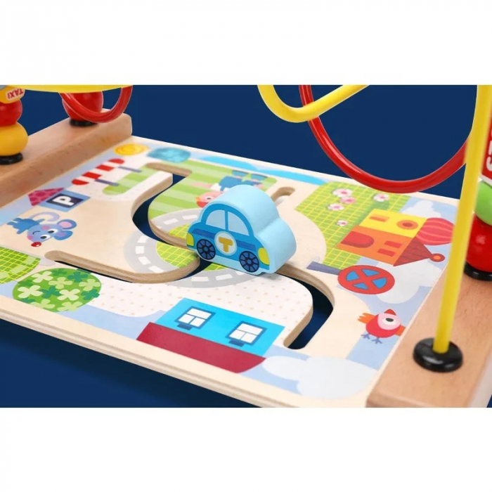 Labirint 3D cu Margele si Masinuta din Lemn - Jucarie Montessori pentru Coordonare si Motricitate [3]