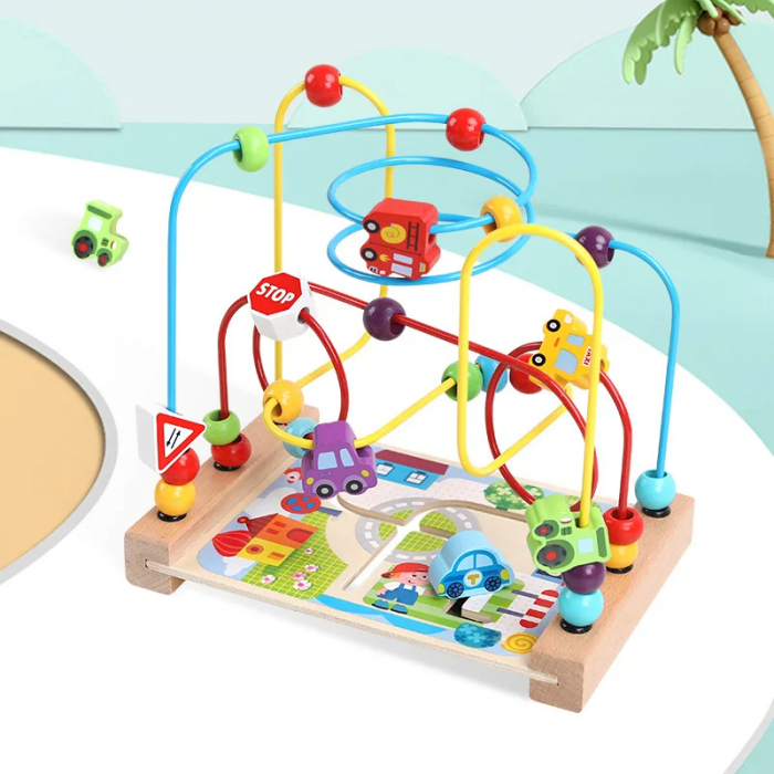 Labirint cu masinute din lemn – Jucarie Montessori pentru dezvoltarea motricitatii fine [6]