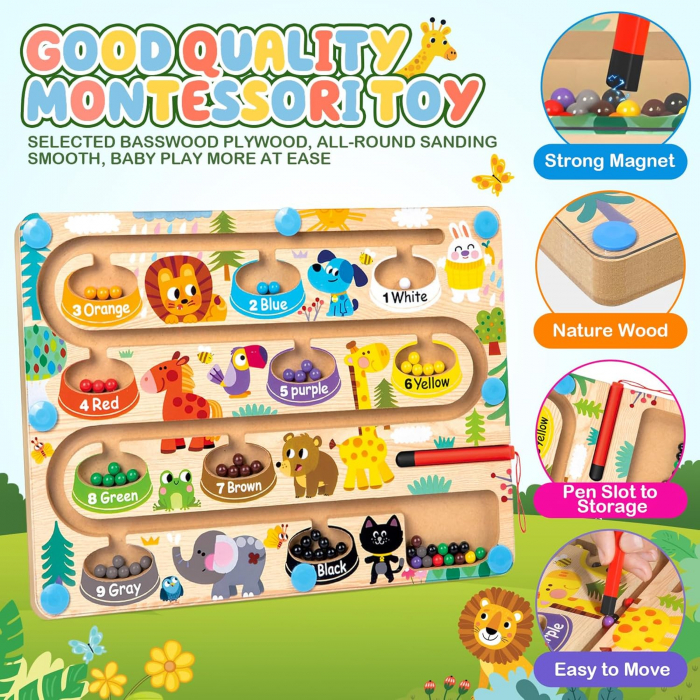 Labirint Magnetic din Lemn cu Animale, Joc Montessori Educativ pentru Copii 3+ ani [6]