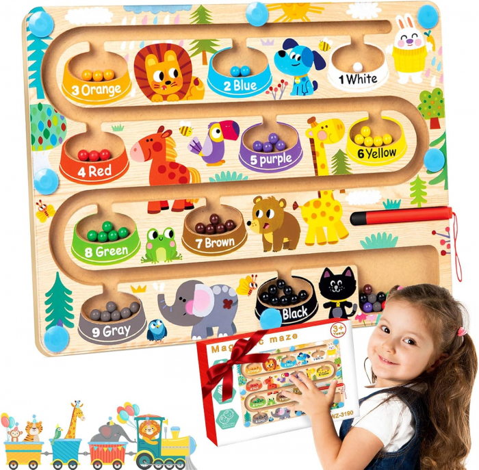 Labirint Magnetic din Lemn cu Animale, Joc Montessori Educativ pentru Copii 3+ ani [1]