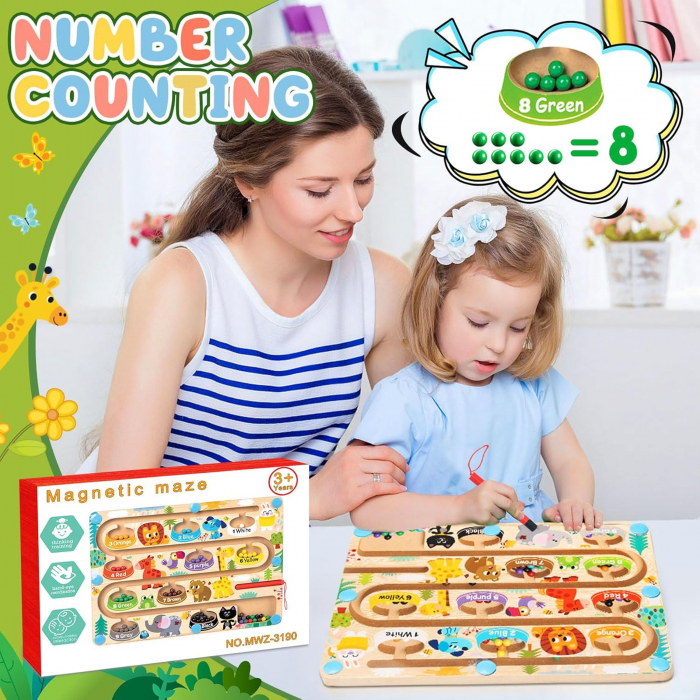 Labirint Magnetic din Lemn cu Animale, Joc Montessori Educativ pentru Copii 3+ ani [3]