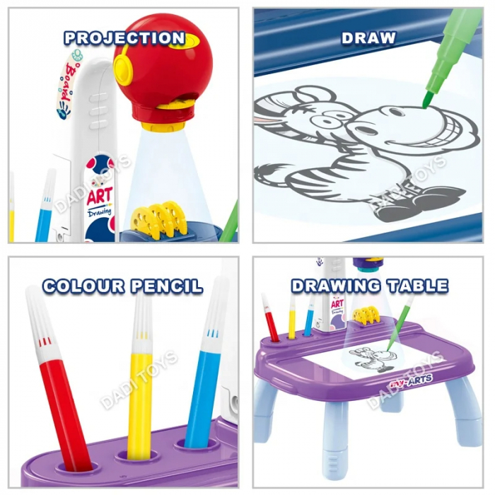 Masa de desen pentru copii cu proiector și accesorii creative [3]