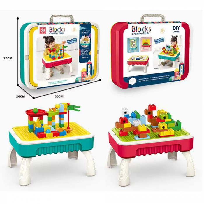 Masuta Creativa Multifunctionala - Cuburi de Constructie si Tabla de Desen 50 piese [3]