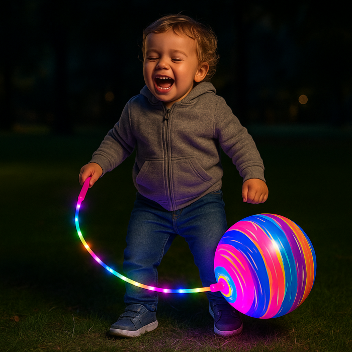 Minge Gonflabila cu Lumini LED – Jucarie Interactiva pentru Copii, cu Maner si Cablu Luminos [2]