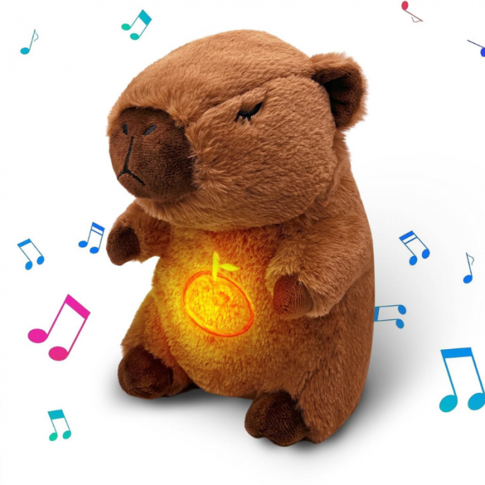 Nume produs: Capybara de Plus cu Lumina, Sunete si Functie de Respiratie - Jucarie de Somn pentru Bebelusi si Copii [1]