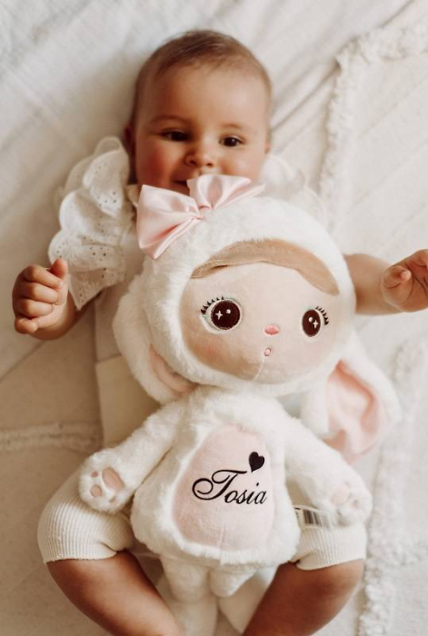 Papusa iepuras cu funda, alb/roz, personalizata cu nume [9]