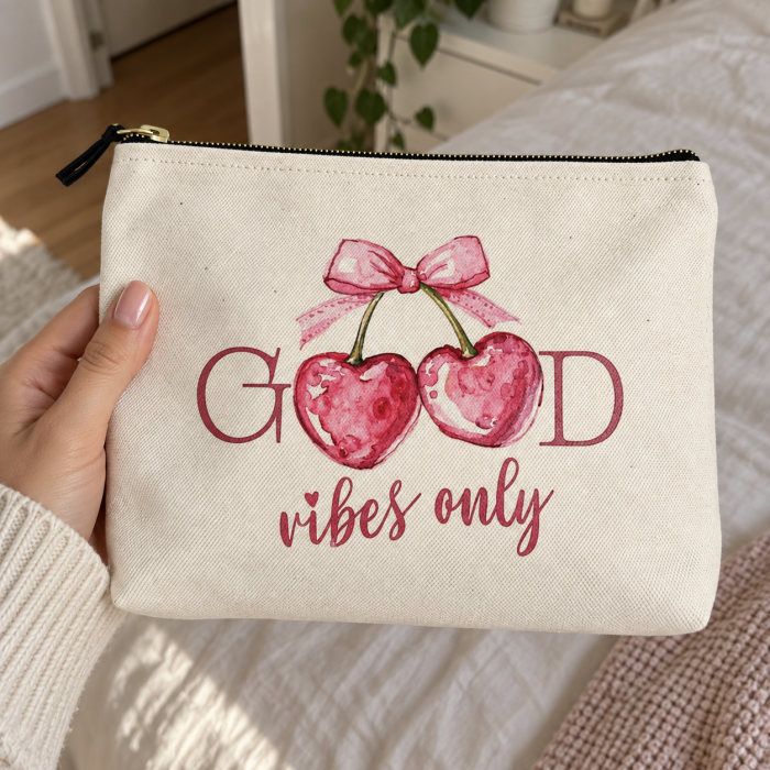Portfard canvas Good Vibes Only cu cirese [2]