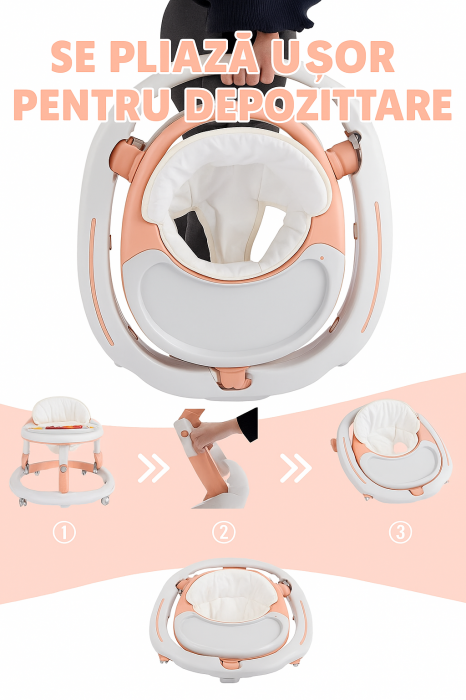 Premergator Bebelusi 3-in-1 Pliabil, cu jucarii detasabile, Roti 360, Reglabil pe inaltime [3]