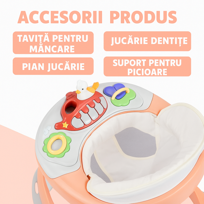 Premergator Bebelusi 3-in-1 Pliabil, cu jucarii detasabile, Roti 360, Reglabil pe inaltime [4]