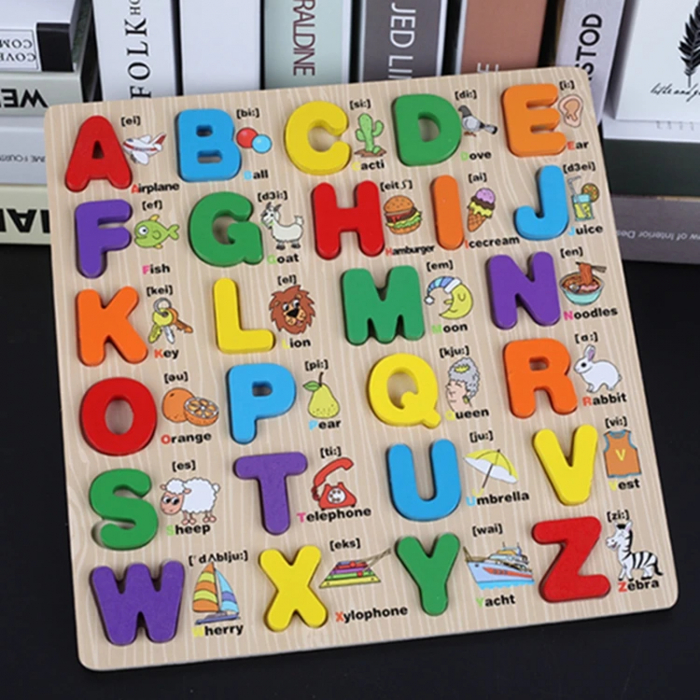 Puzzle Alfabet din Lemn - Joc Educativ cu Litere Mari 3D si Cuvinte in Engleza [2]